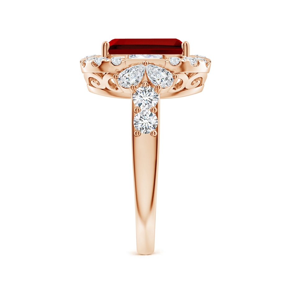 10x8mm Labgrown Emerald-Cut Lab-Grown Ruby Unique Halo Engagement Ring with Accents in Rose Gold side 299