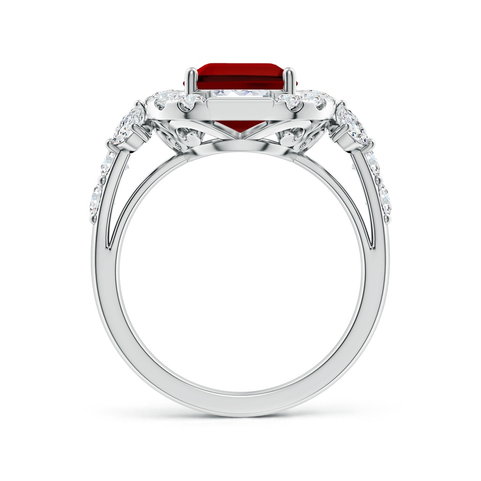 10x8mm Labgrown Emerald-Cut Lab-Grown Ruby Unique Halo Engagement Ring with Accents in White Gold side 199