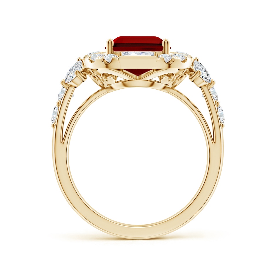 10x8mm Labgrown Emerald-Cut Lab-Grown Ruby Unique Halo Engagement Ring with Accents in Yellow Gold side 199