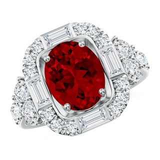 10x8mm Labgrown Oval Lab-Grown Ruby Unique Halo Engagement Ring with Accents in P950 Platinum