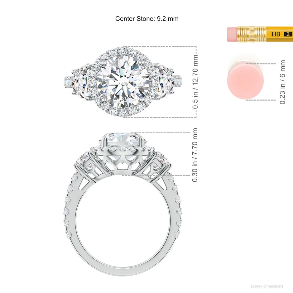 9.2mm FGVS Round and Half Moon Lab-Grown Diamond Halo Engagement Ring in White Gold ruler