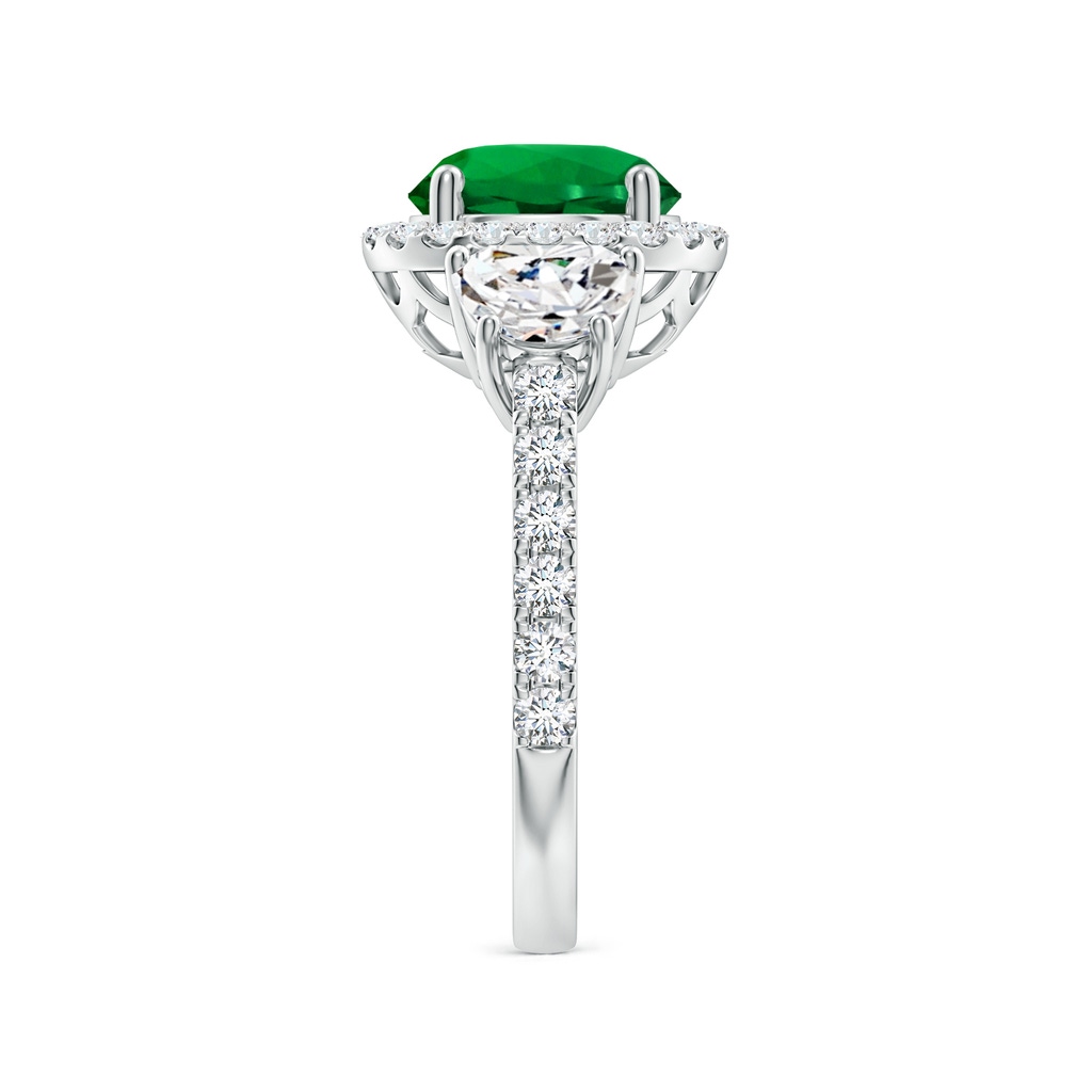 9mm Labgrown Round Lab-Grown Emerald and Half Moon Diamond Halo Engagement Ring in White Gold Side 299