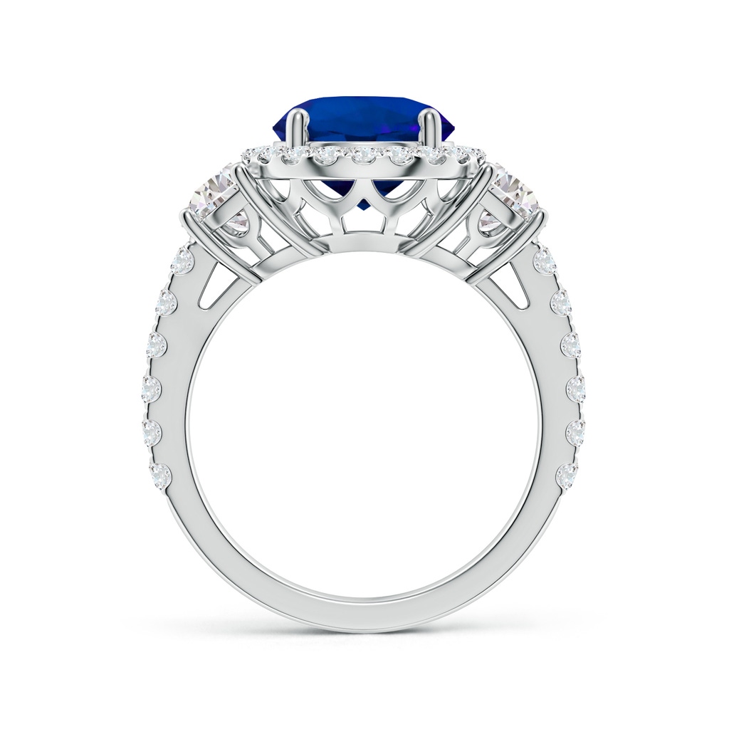 9mm Labgrown Round Lab-Grown Blue Sapphire and Half Moon Diamond Halo Engagement Ring in White Gold Side 199