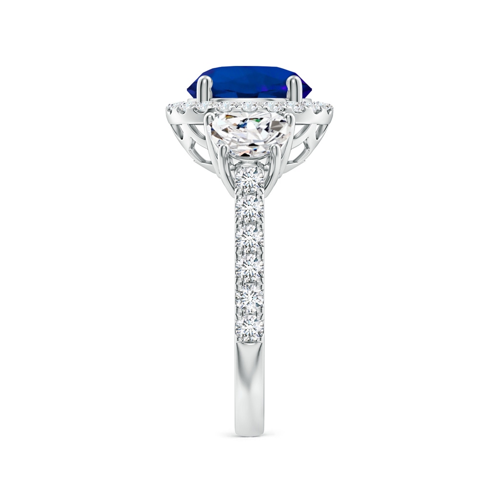 9mm Labgrown Round Lab-Grown Blue Sapphire and Half Moon Diamond Halo Engagement Ring in White Gold Side 299