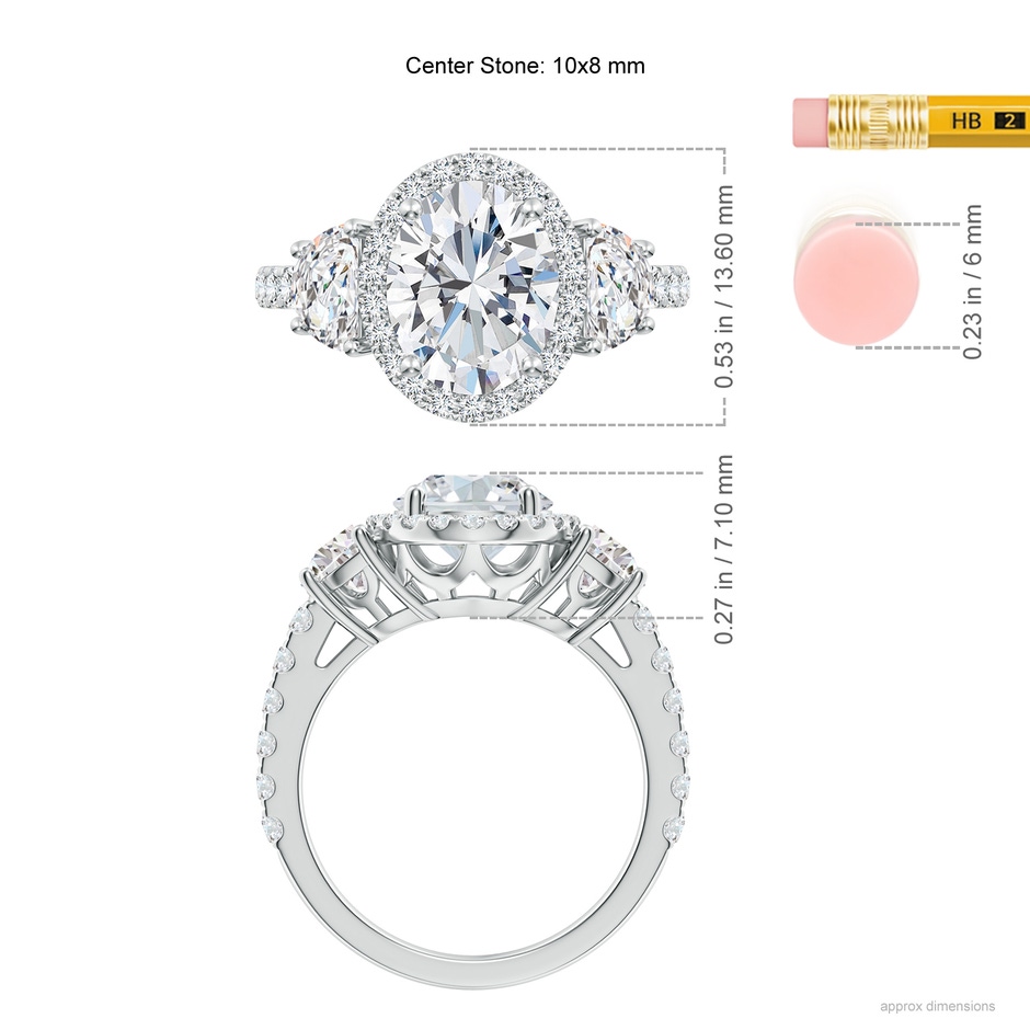 10x8mm FGVS Oval and Half Moon Lab-Grown Diamond Halo Engagement Ring in White Gold ruler