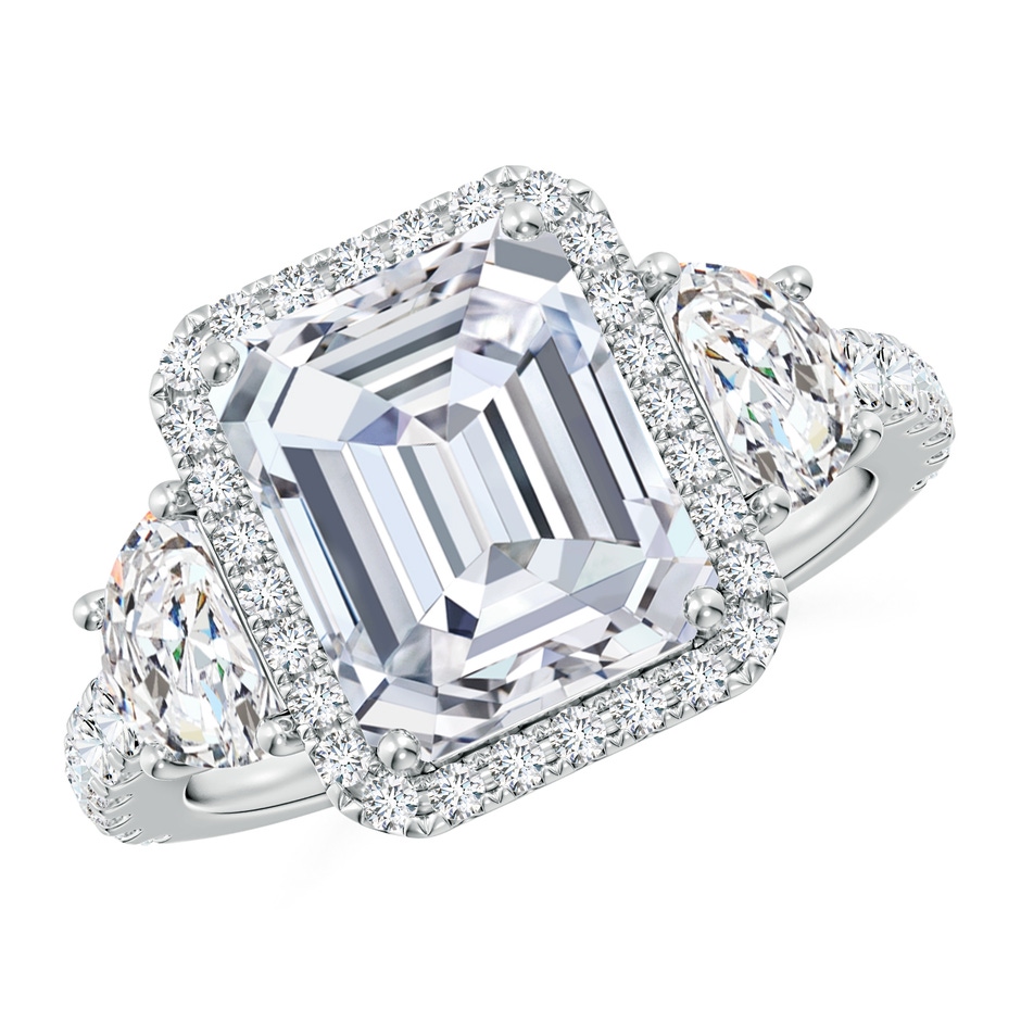 10x7mm FGVS Emerald-Cut and Half Moon Lab-Grown Diamond Halo Engagement Ring in White Gold 