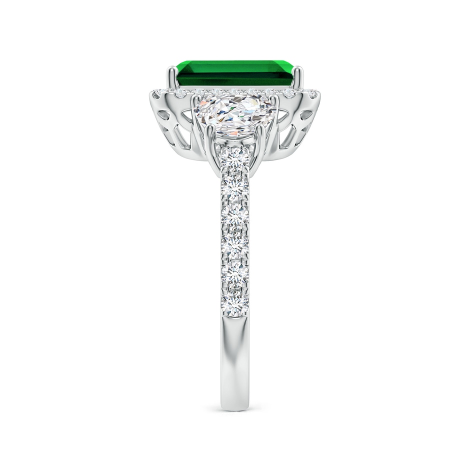 10x8mm Labgrown Emerald-Cut Lab-Grown Emerald and Half Moon Diamond Halo Engagement Ring in 18K White Gold side 299