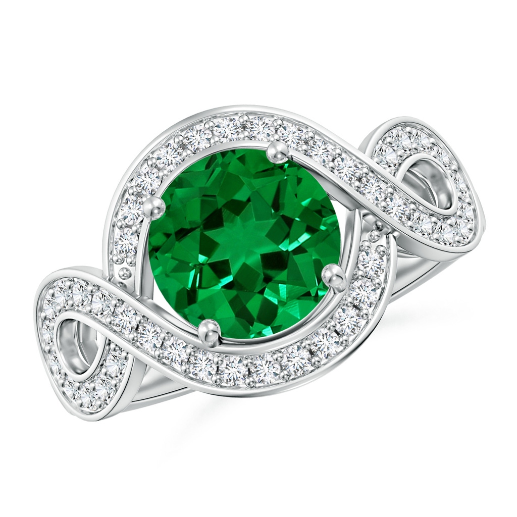 8mm Labgrown Round Lab-Grown Emerald Infinity Engagement Ring with Accents in White Gold