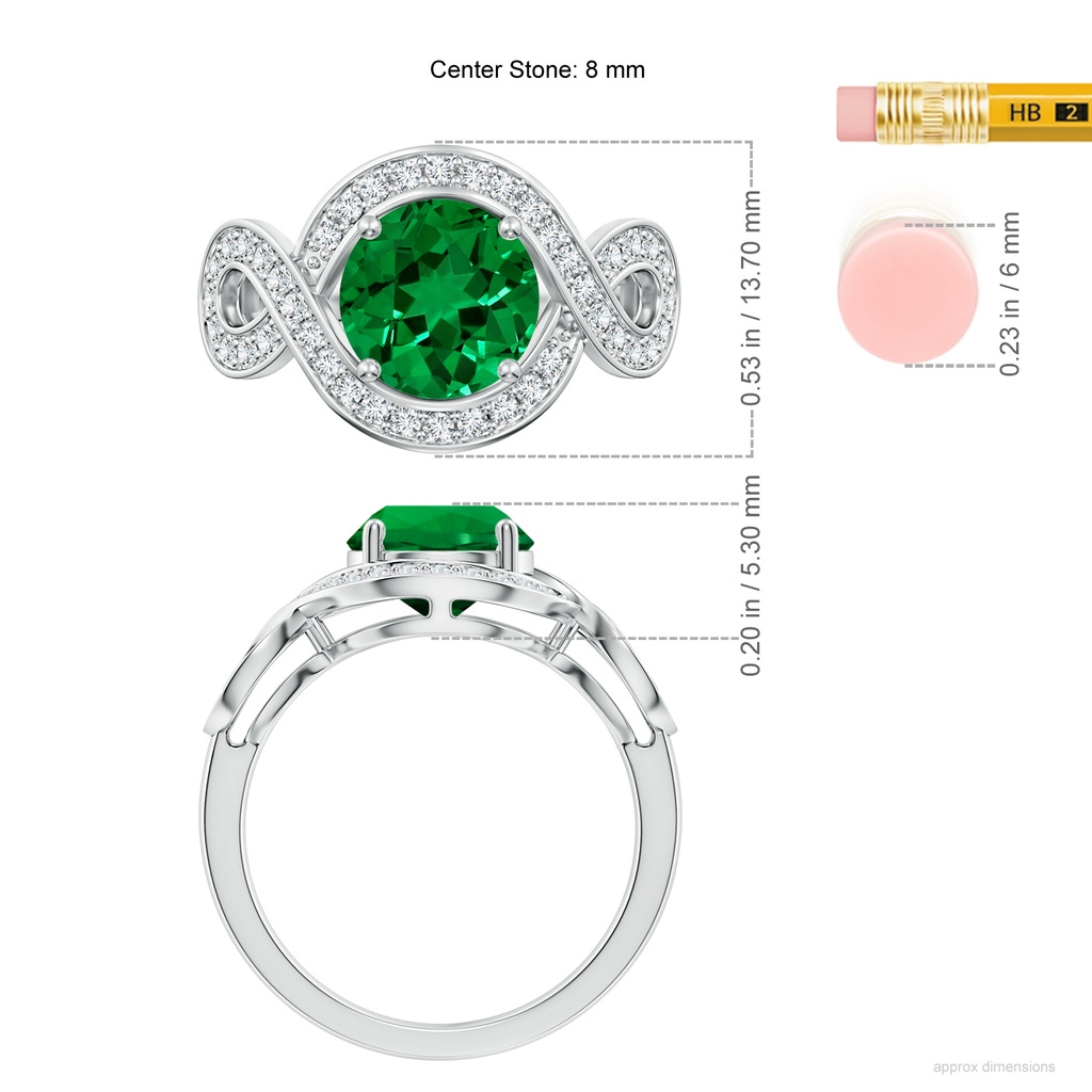 8mm Labgrown Round Lab-Grown Emerald Infinity Engagement Ring with Accents in White Gold ruler