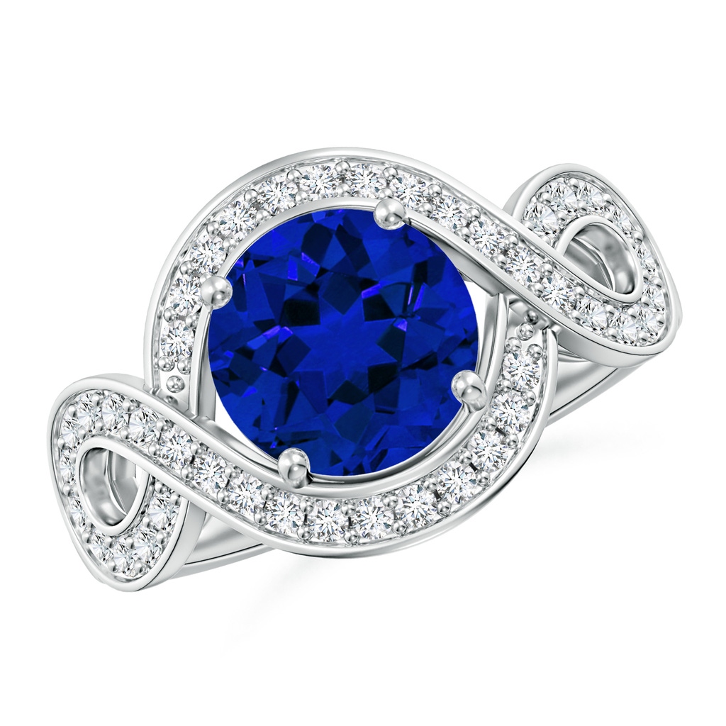 8mm Labgrown Round Lab-Grown Blue Sapphire Infinity Engagement Ring with Accents in White Gold