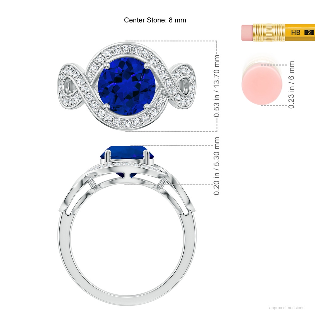 8mm Labgrown Round Lab-Grown Blue Sapphire Infinity Engagement Ring with Accents in White Gold ruler
