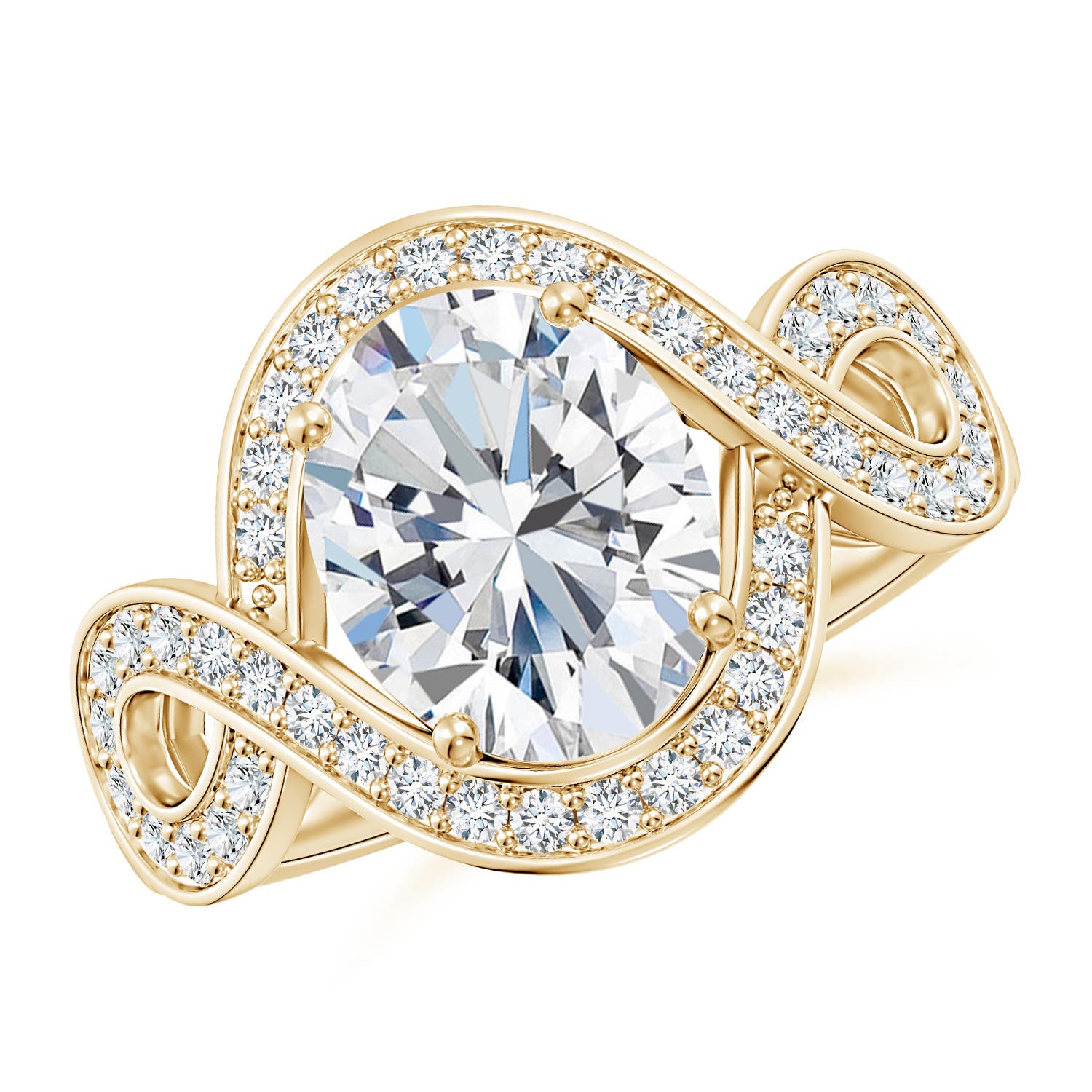 10x8mm FGVS Oval Lab-Grown Diamond Infinity Engagement Ring with Accents in 18CT Yellow Gold