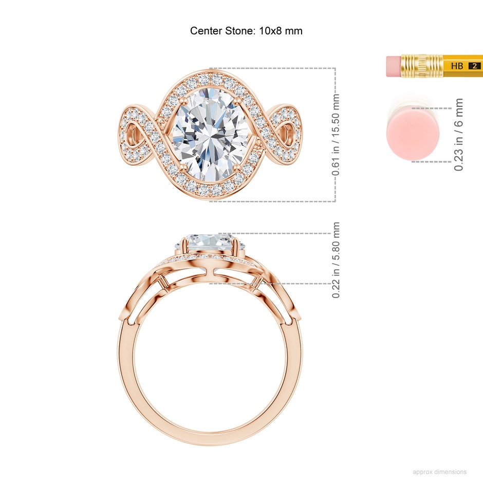 10x8mm FGVS Oval Lab-Grown Diamond Infinity Engagement Ring with Accents in Rose Gold ruler