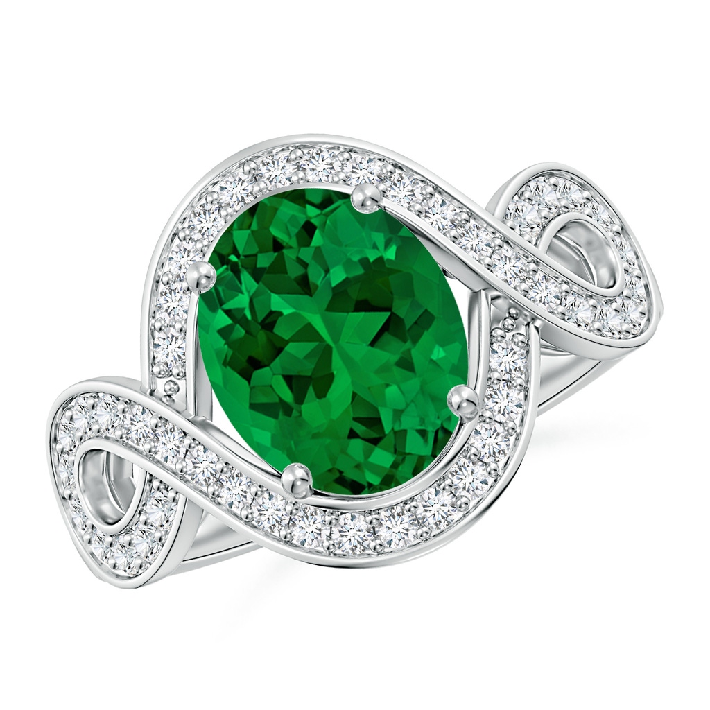 10x8mm Labgrown Oval Lab-Grown Emerald Infinity Engagement Ring with Accents in White Gold
