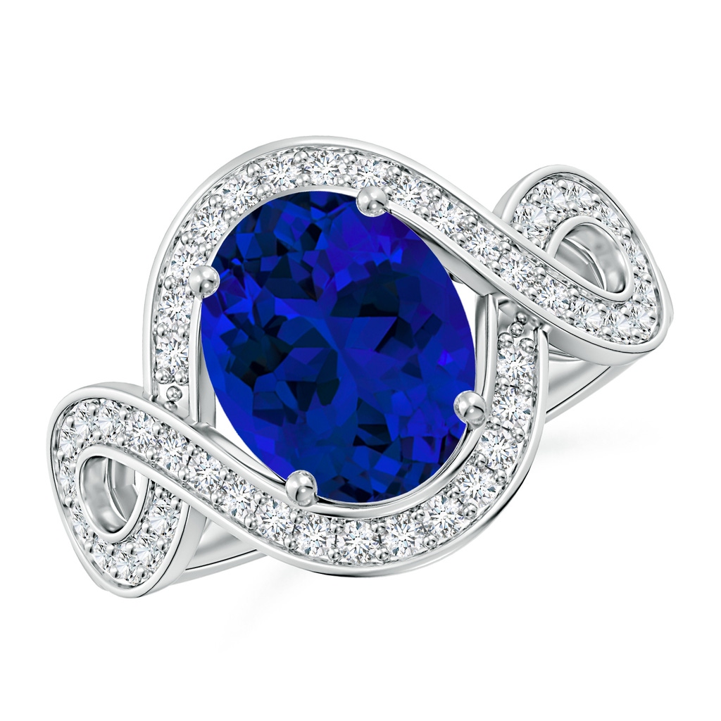 10x8mm Labgrown Oval Lab-Grown Blue Sapphire Infinity Engagement Ring with Accents in White Gold