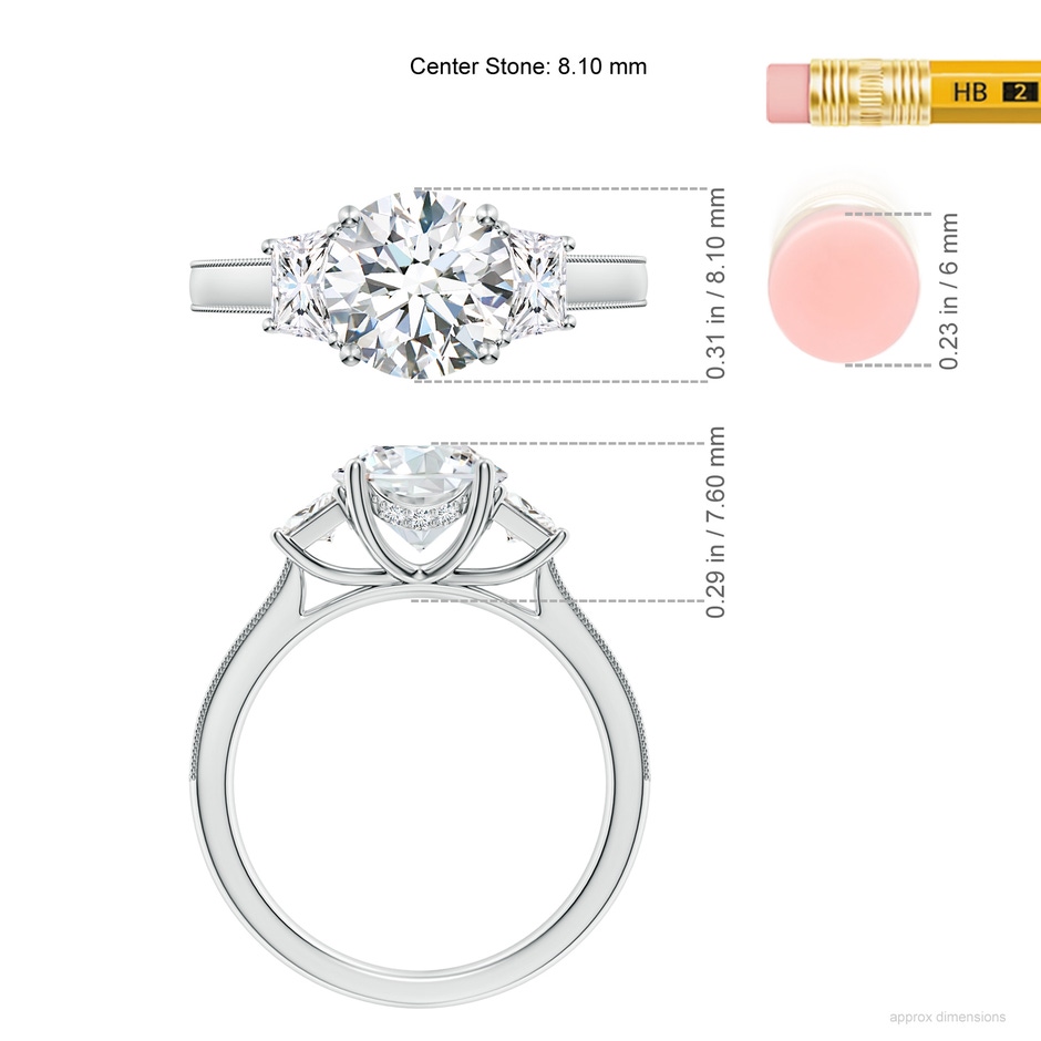 8.1mm FGVS Round and Trapezoid Lab-Grown Diamond Hidden Halo Engagement Ring in White Gold ruler