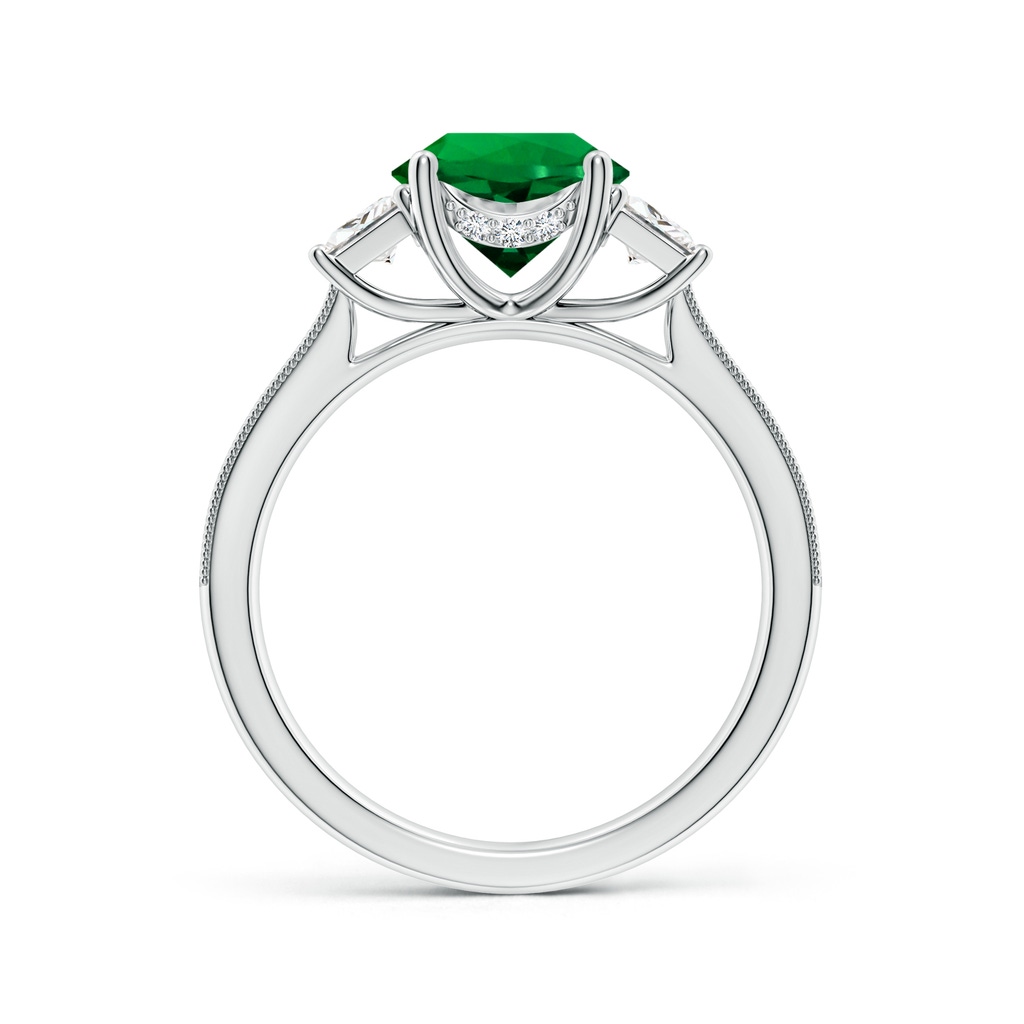 8mm Labgrown Round Lab-Grown Emerald and Trapezoid Diamond Hidden Halo Engagement Ring in White Gold Side 199