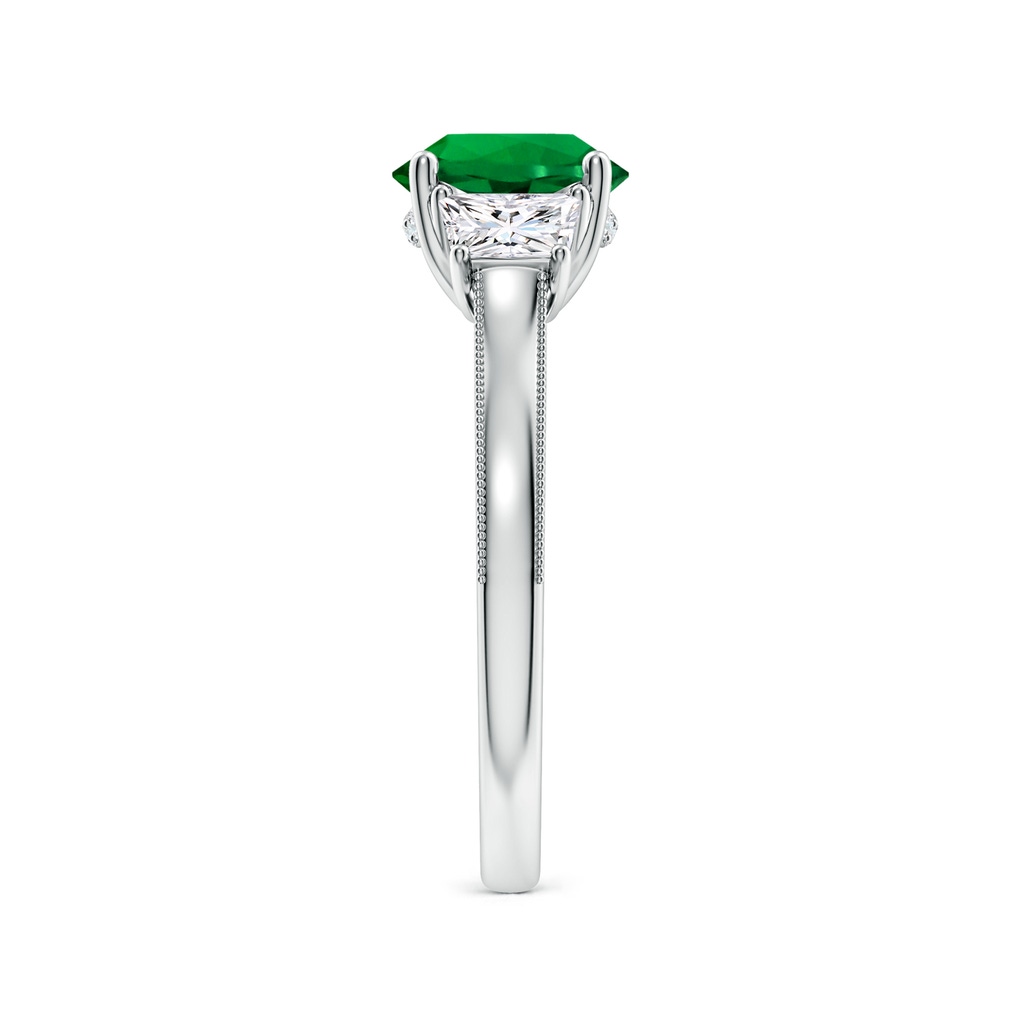 8mm Labgrown Round Lab-Grown Emerald and Trapezoid Diamond Hidden Halo Engagement Ring in White Gold Side 299