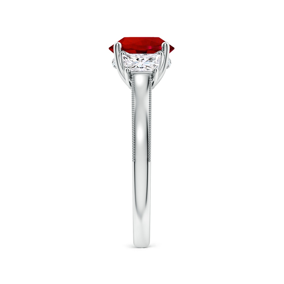 8mm Labgrown Round Lab-Grown Ruby and Trapezoid Diamond Hidden Halo Engagement Ring in White Gold side 299