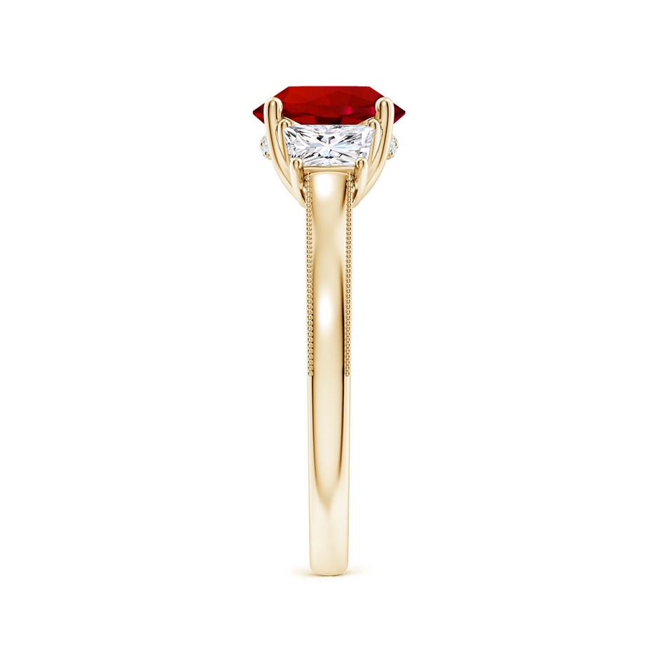 8mm Labgrown Round Lab-Grown Ruby and Trapezoid Diamond Hidden Halo Engagement Ring in Yellow Gold side 299