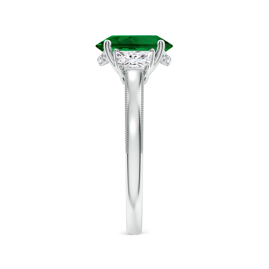 10x8mm Labgrown Oval Lab-Grown Emerald and Trapezoid Diamond Hidden Halo Engagement Ring in White Gold side 299