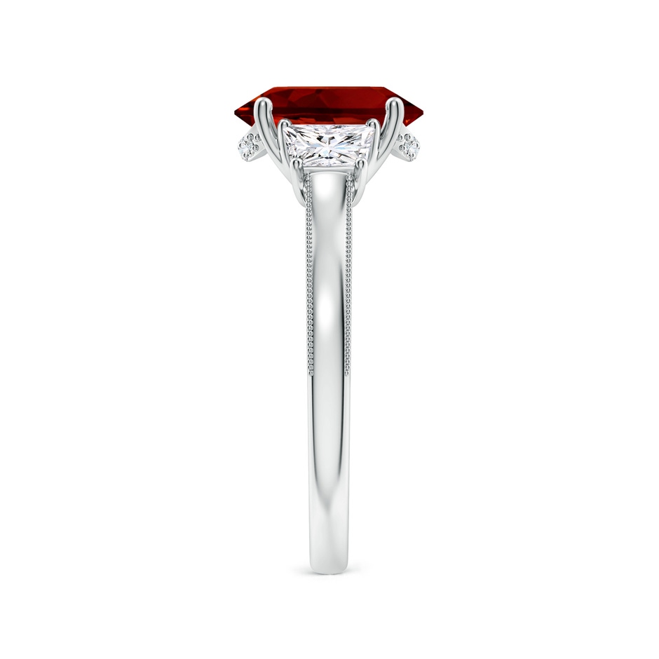 10x8mm Labgrown Oval Lab-Grown Ruby and Trapezoid Diamond Hidden Halo Engagement Ring in White Gold side 299