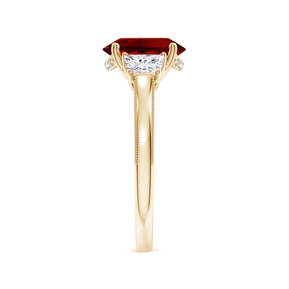 10x8mm Labgrown Oval Lab-Grown Ruby and Trapezoid Diamond Hidden Halo Engagement Ring in Yellow Gold side 299