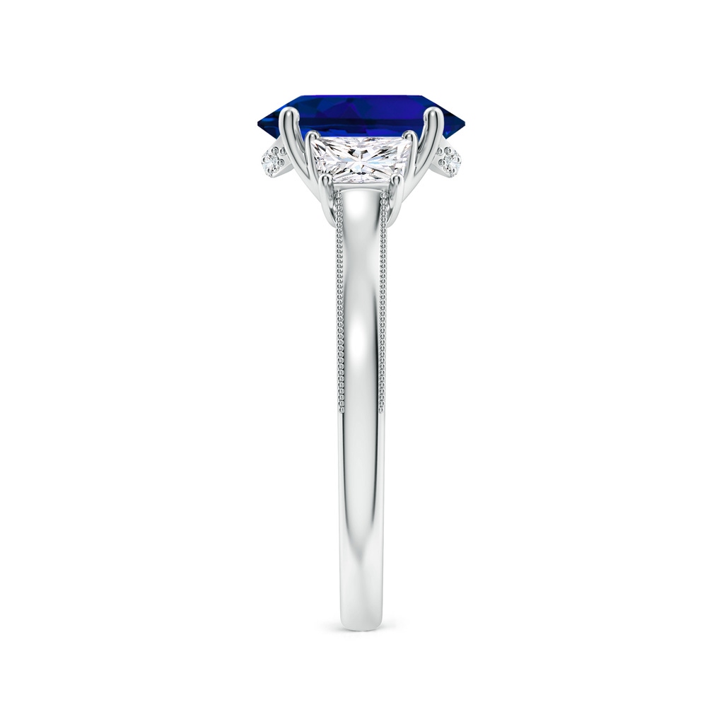 10x8mm Labgrown Oval Lab-Grown Blue Sapphire and Trapezoid Diamond Hidden Halo Engagement Ring in White Gold Side 299