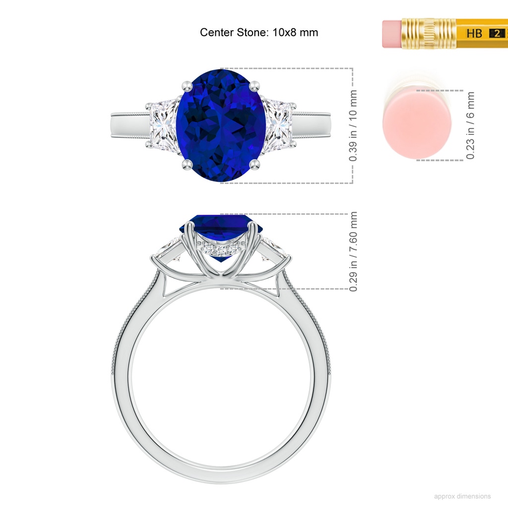 10x8mm Labgrown Oval Lab-Grown Blue Sapphire and Trapezoid Diamond Hidden Halo Engagement Ring in White Gold ruler