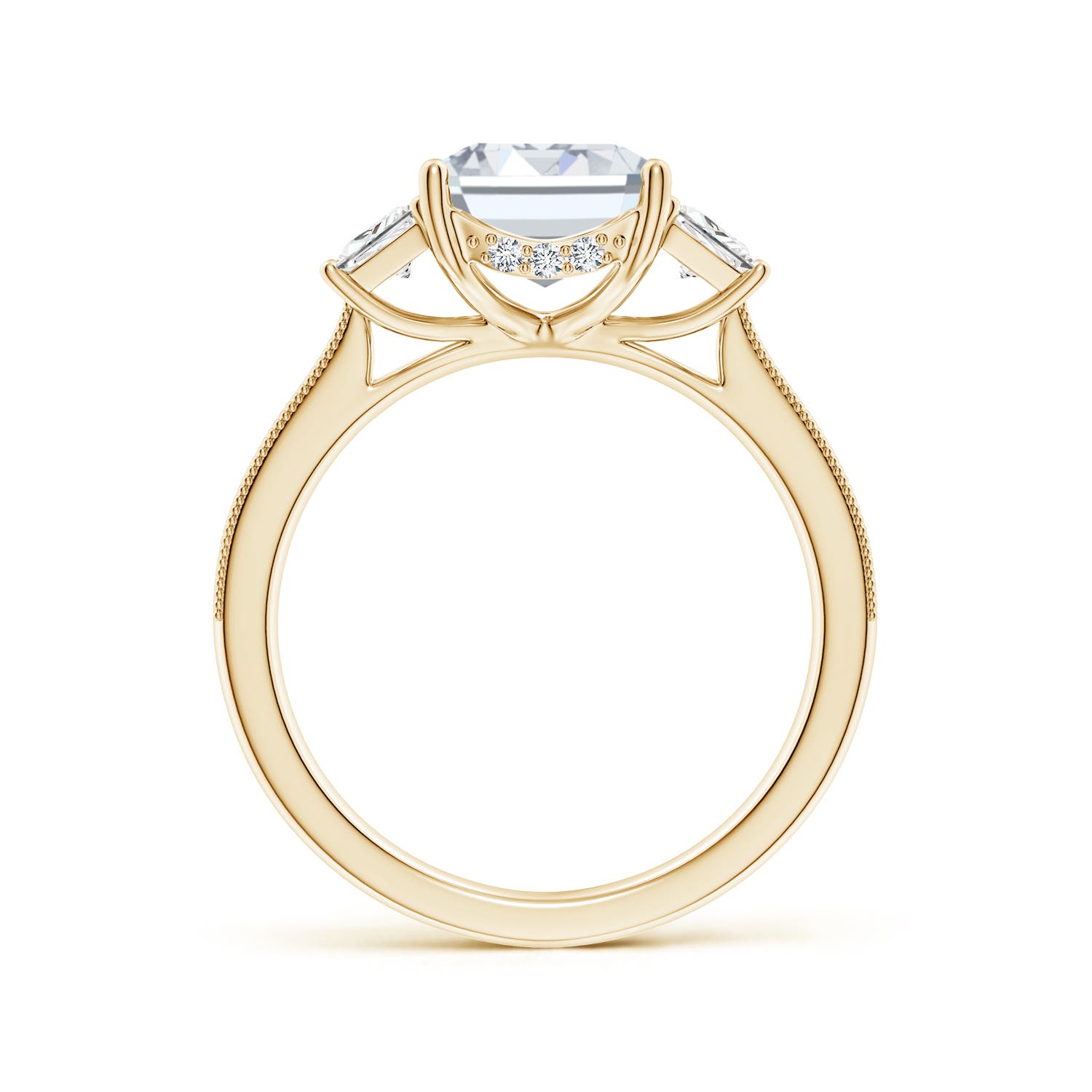 10x7mm FGVS Emerald-Cut and Trapezoid Lab-Grown Diamond Hidden Halo Engagement Ring in 18K Yellow Gold