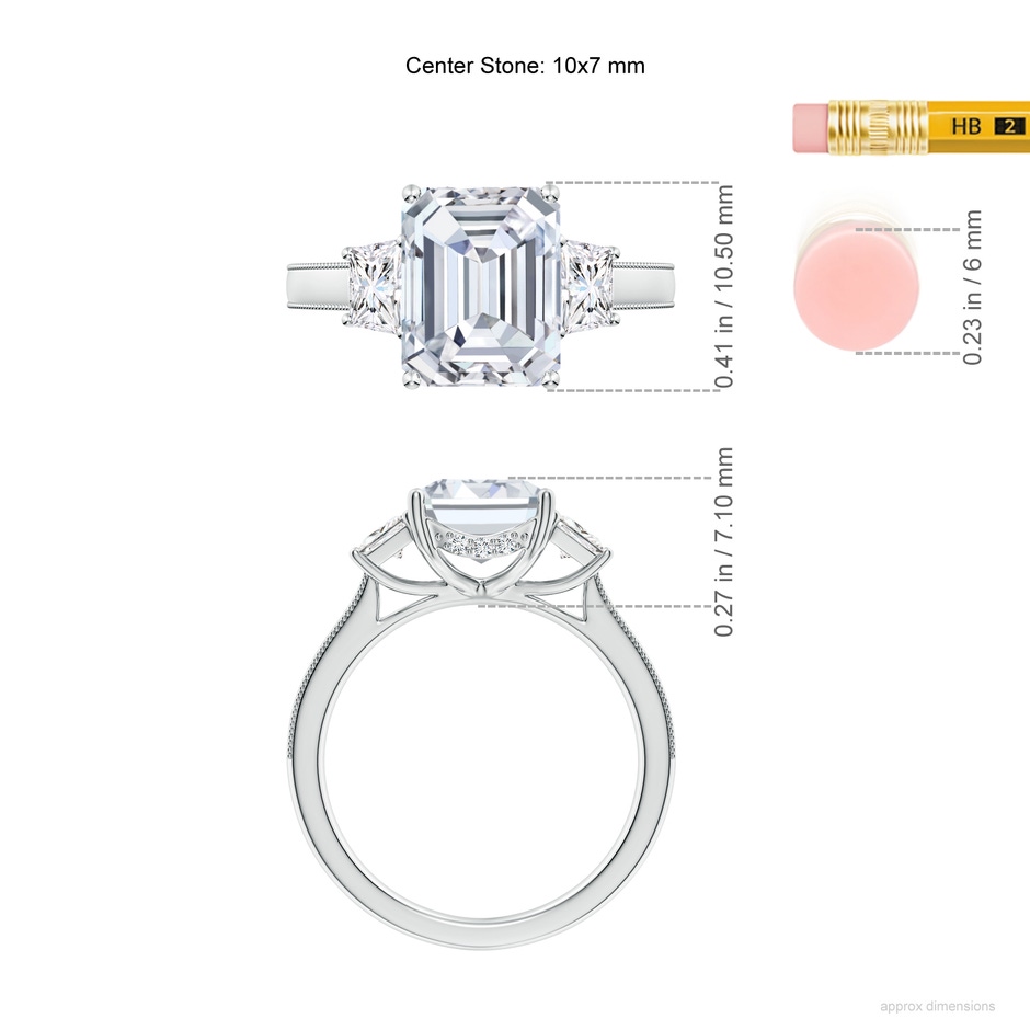 10x7mm FGVS Emerald-Cut and Trapezoid Lab-Grown Diamond Hidden Halo Engagement Ring in P950 Platinum ruler