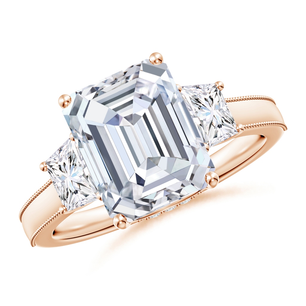 10x7mm FGVS Emerald-Cut and Trapezoid Lab-Grown Diamond Hidden Halo Engagement Ring in Rose Gold