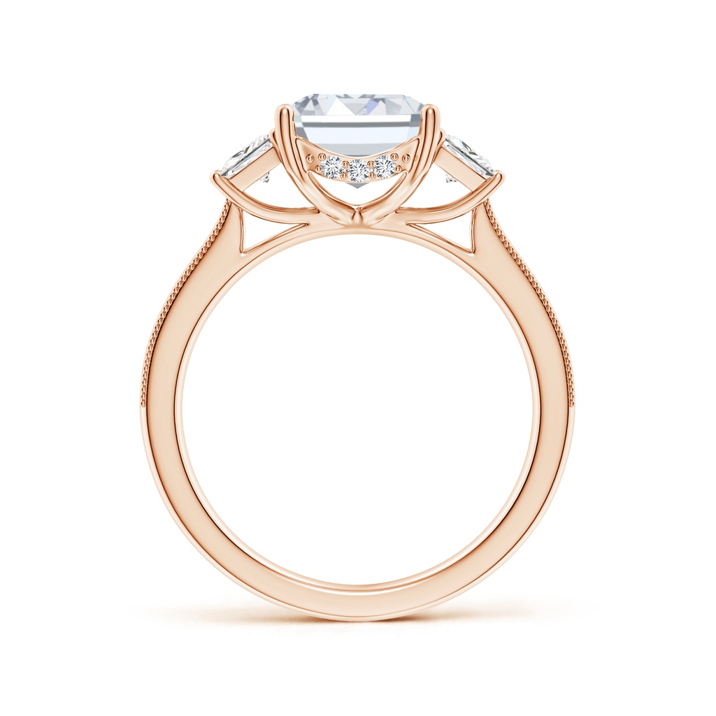 10x7mm FGVS Emerald-Cut and Trapezoid Lab-Grown Diamond Hidden Halo Engagement Ring in Rose Gold - side 199