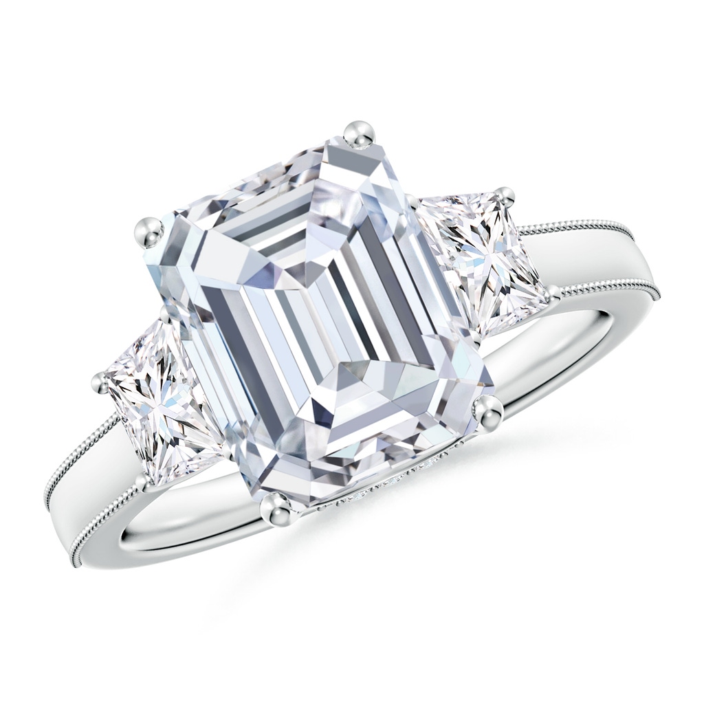 10x7mm FGVS Emerald-Cut and Trapezoid Lab-Grown Diamond Hidden Halo Engagement Ring in White Gold