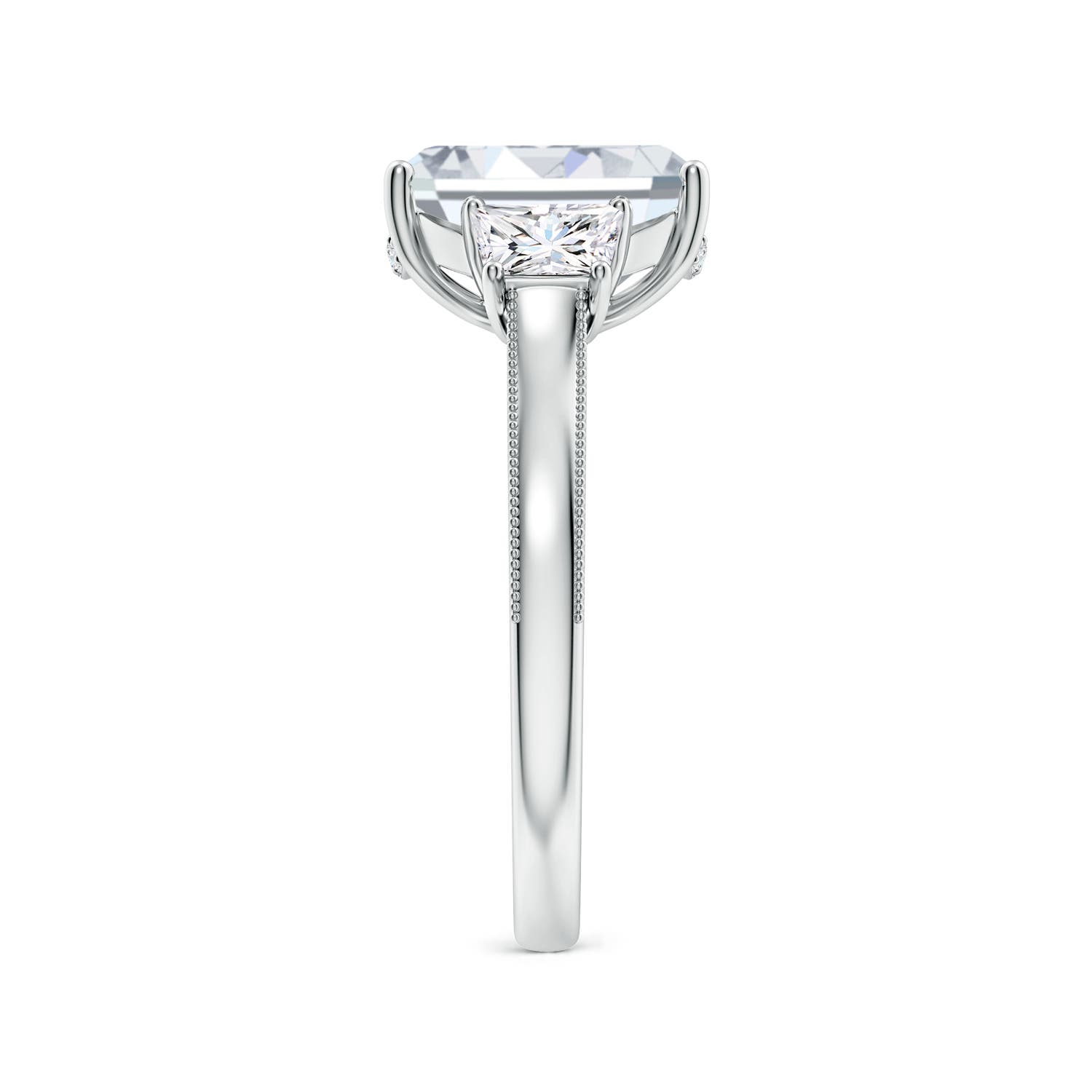 10x7mm FGVS Emerald-Cut and Trapezoid Lab-Grown Diamond Hidden Halo Engagement Ring in White Gold - side 3