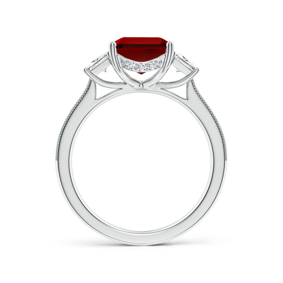 10x8mm Labgrown Emerald-Cut Lab-Grown Ruby and Trapezoid Diamond Hidden Halo Engagement Ring in White Gold side 199