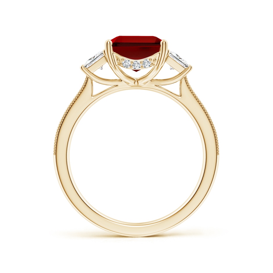 10x8mm Labgrown Emerald-Cut Lab-Grown Ruby and Trapezoid Diamond Hidden Halo Engagement Ring in Yellow Gold side 199