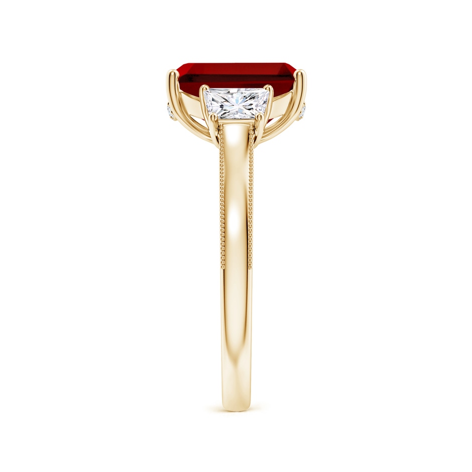 10x8mm Labgrown Emerald-Cut Lab-Grown Ruby and Trapezoid Diamond Hidden Halo Engagement Ring in Yellow Gold side 299