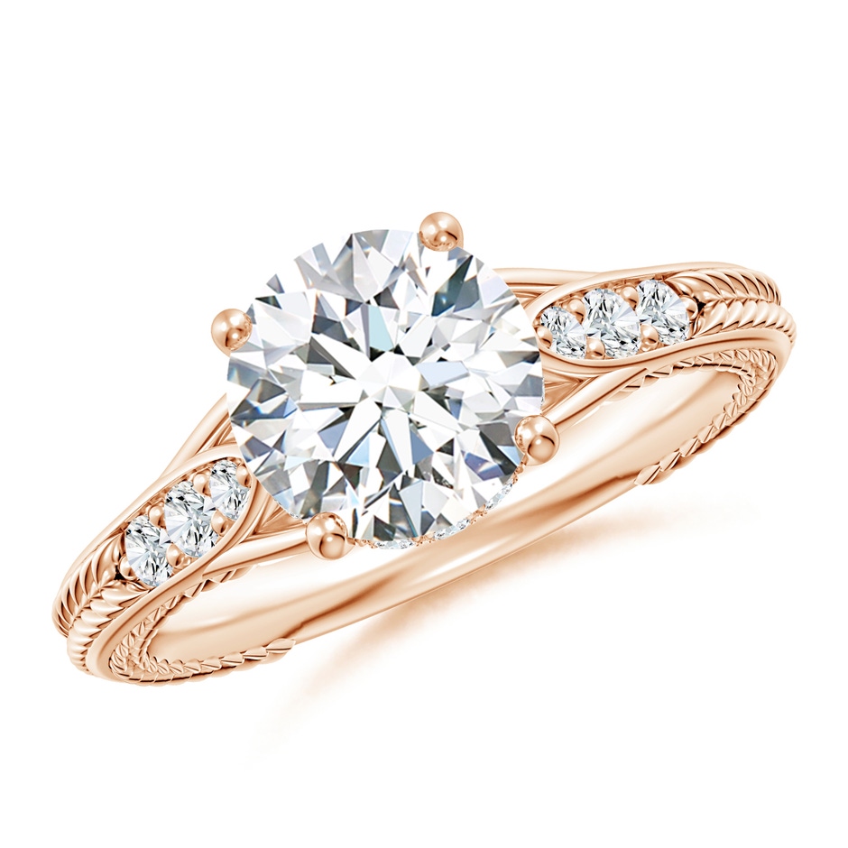 8.1mm FGVS Vintage Inspired Round Lab-Grown Diamond Hidden Halo Engagement Ring in 18K Rose Gold 