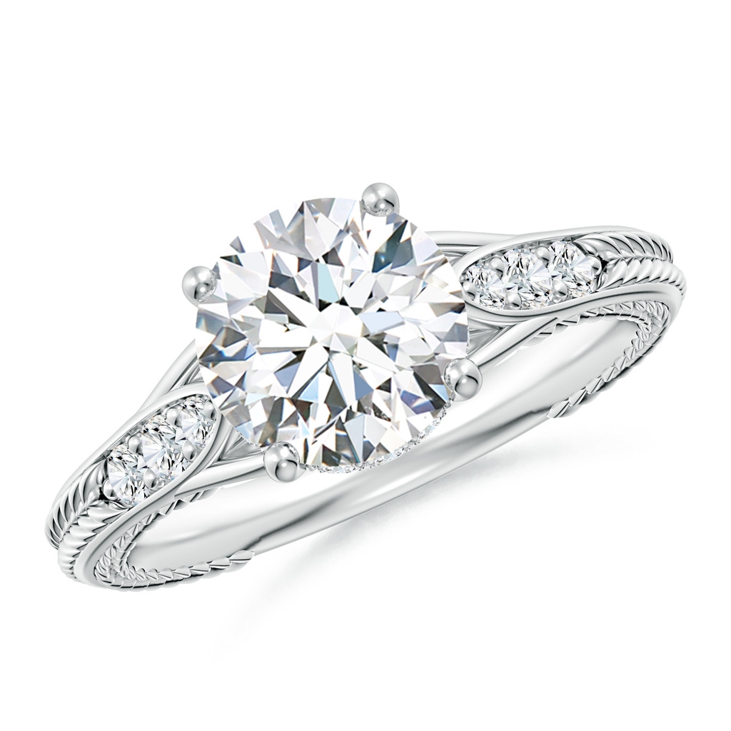 8.1mm FGVS Vintage Inspired Round Lab-Grown Diamond Hidden Halo Engagement Ring in White Gold