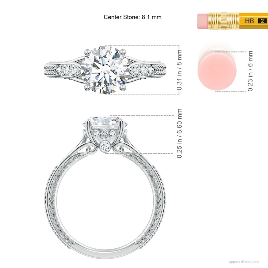 8.1mm FGVS Vintage Inspired Round Lab-Grown Diamond Hidden Halo Engagement Ring in White Gold ruler