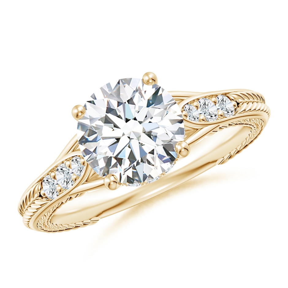 8.1mm FGVS Vintage Inspired Round Lab-Grown Diamond Hidden Halo Engagement Ring in Yellow Gold 