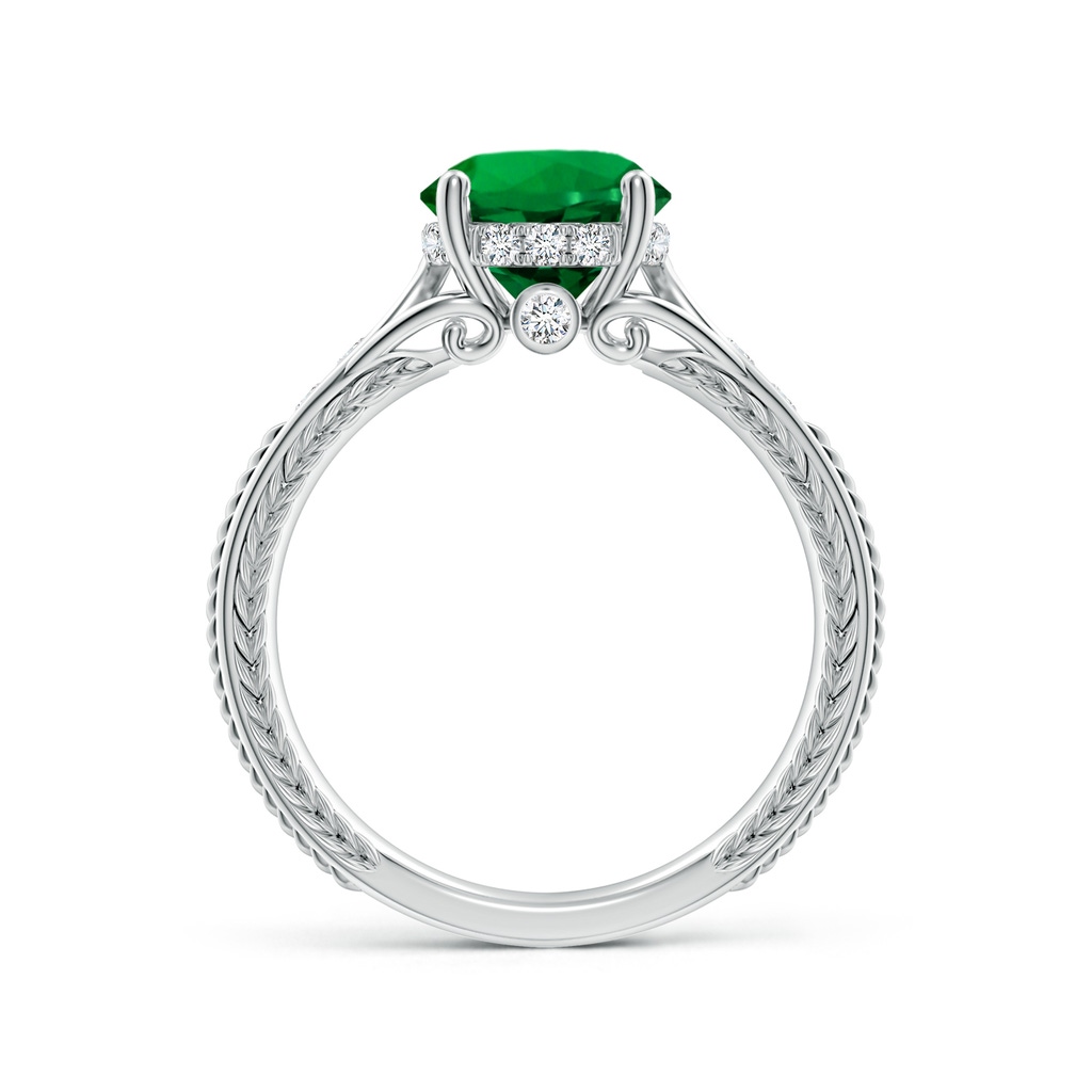 8mm Labgrown Vintage Inspired Round Lab-Grown Emerald Hidden Halo Engagement Ring in White Gold Side 199