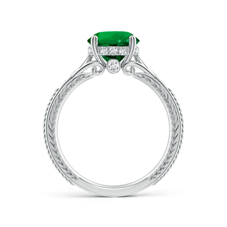 8mm Labgrown Vintage Inspired Round Lab-Grown Emerald Hidden Halo Engagement Ring in White Gold side 199