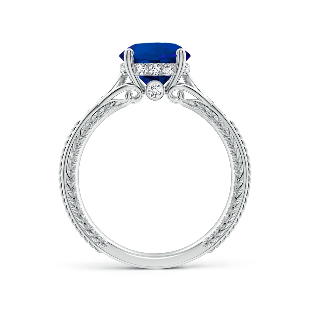 8mm Labgrown Vintage Inspired Round Lab-Grown Blue Sapphire Hidden Halo Engagement Ring in White Gold Side 199