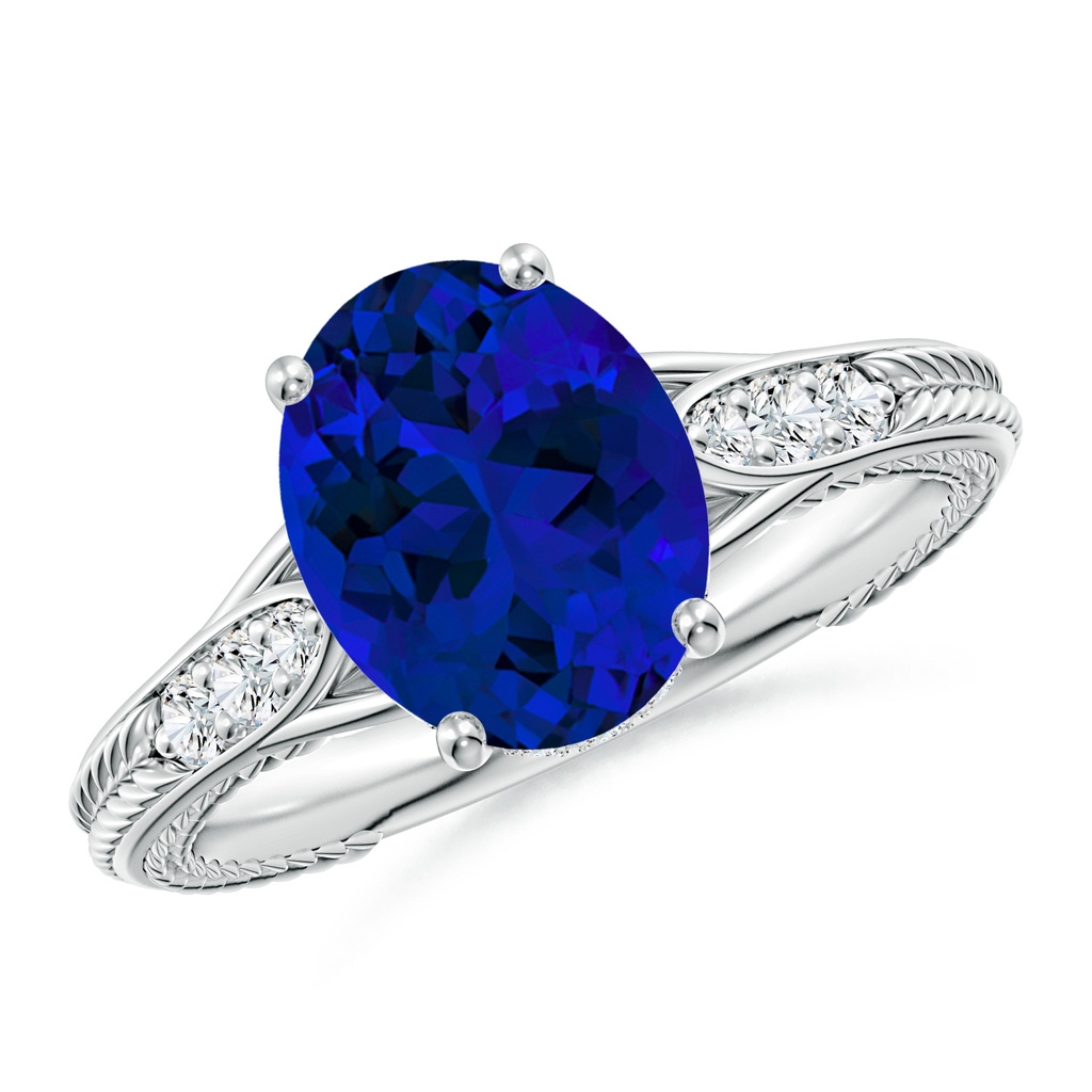 10x8mm Labgrown Vintage Inspired Oval Lab-Grown Blue Sapphire Hidden Halo Engagement Ring in White Gold