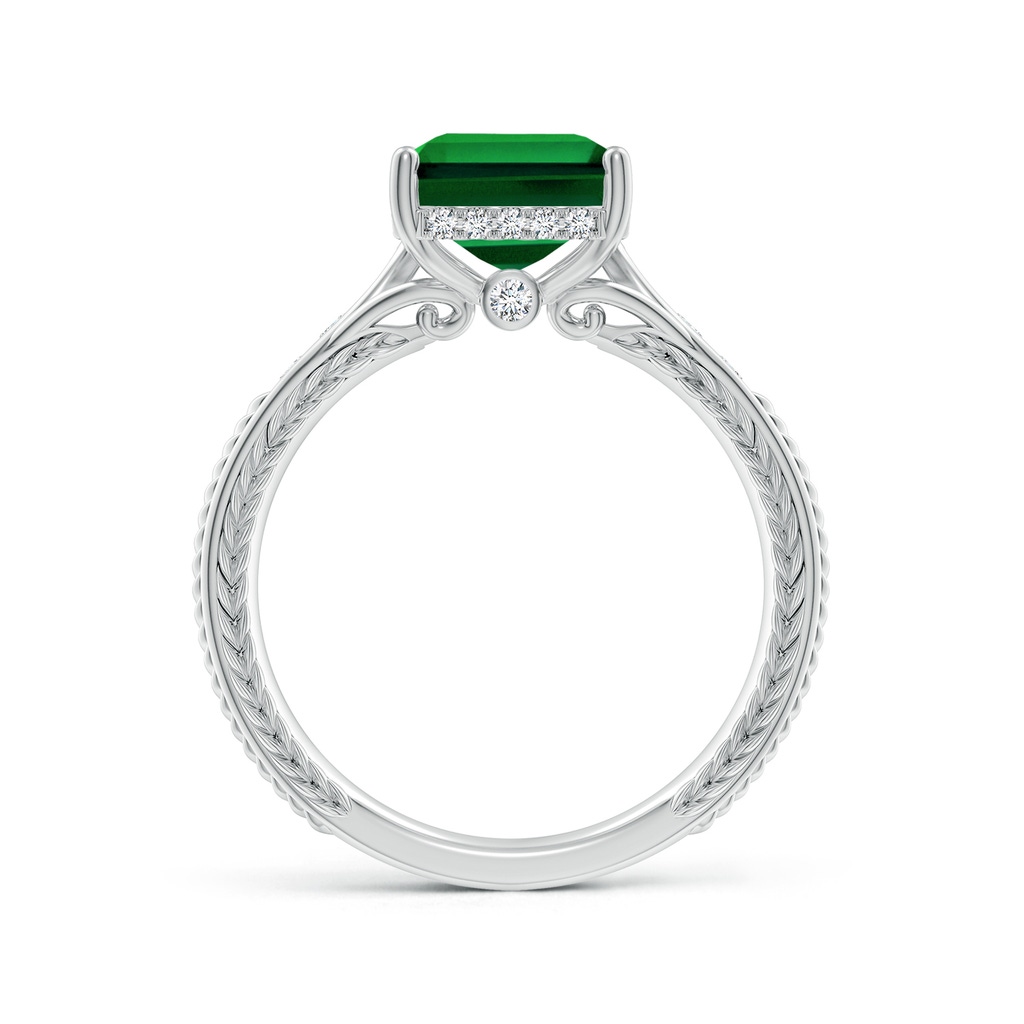 10x8mm Labgrown Vintage Inspired Emerald-Cut Lab-Grown Emerald Hidden Halo Engagement Ring in White Gold Side 199