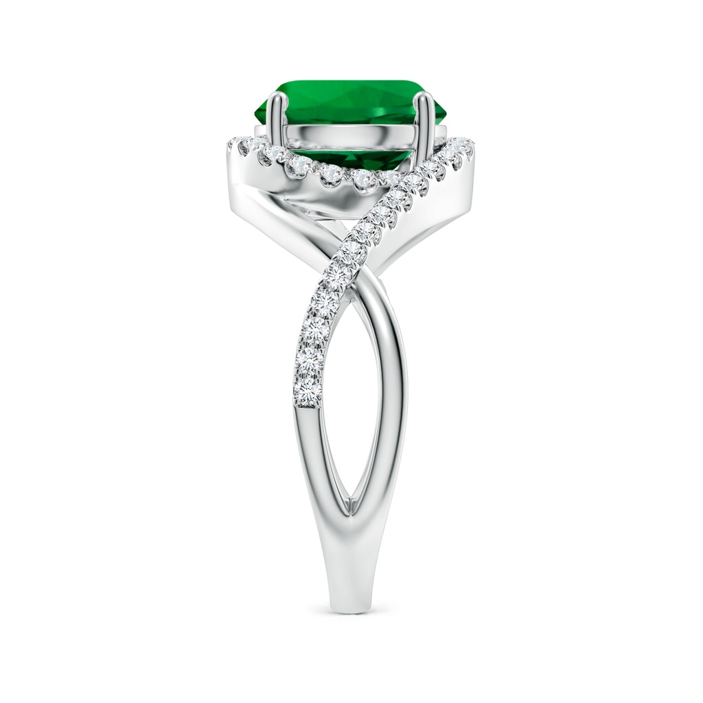9mm Labgrown Round Lab-Grown Emerald Criss Cross Shank Engagement Ring with Accents in White Gold Side 299