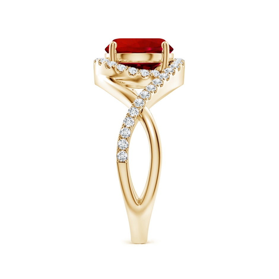 8mm Labgrown Round Lab-Grown Ruby Criss Cross Shank Engagement Ring with Accents in Yellow Gold side 299