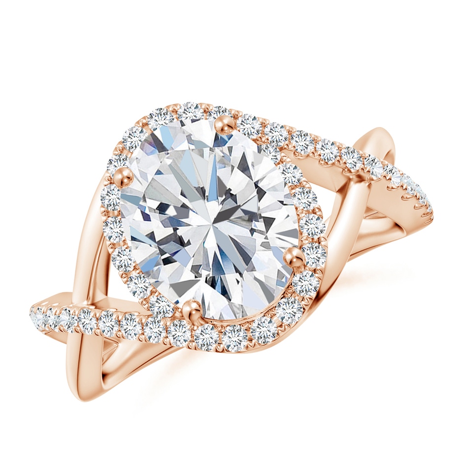 10x8mm FGVS Oval Lab-Grown Diamond Criss Cross Shank Engagement Ring with Accents in Rose Gold 